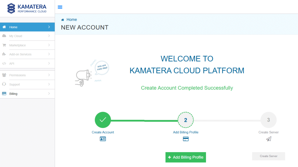 Screenshot of Kamatera cloud platform console log-in screen