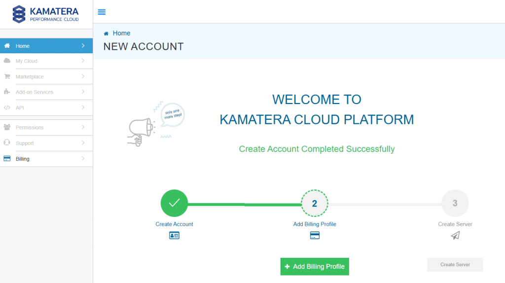 Screenshot of Kamatera cloud platform console log-in screen