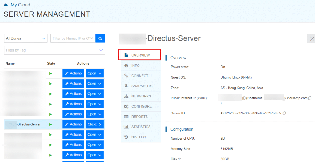 Directus server overview