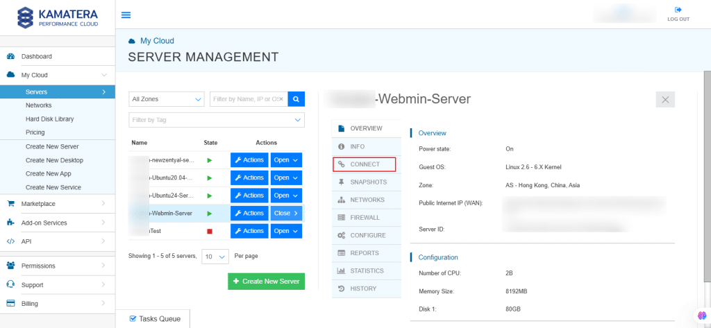 Webmin server management