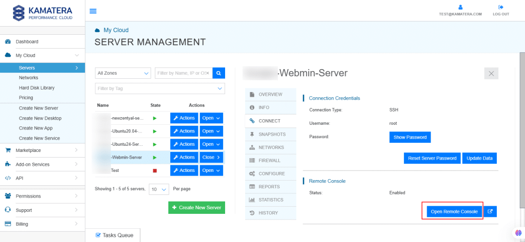 Webmin server management