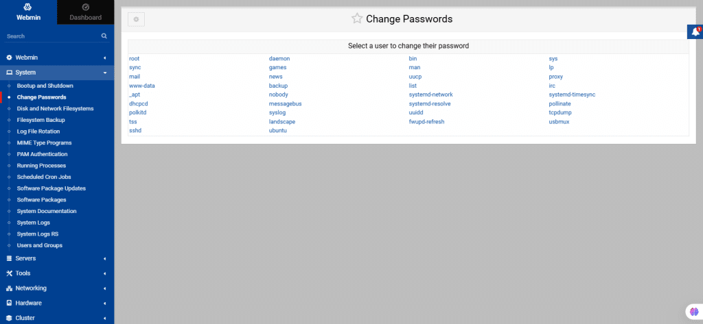 Webmin server management