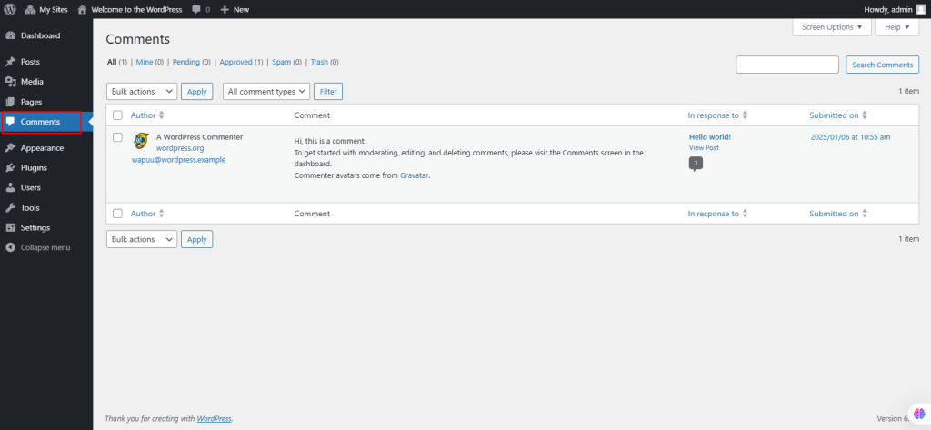 Wordpress screenshot