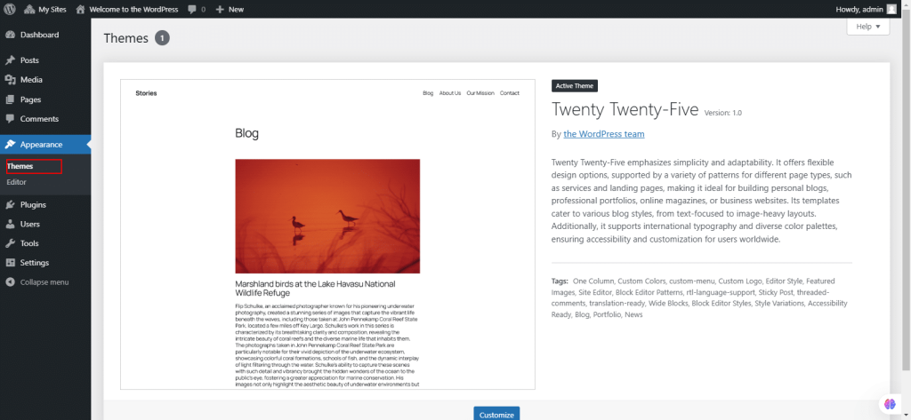 Wordpress screenshot