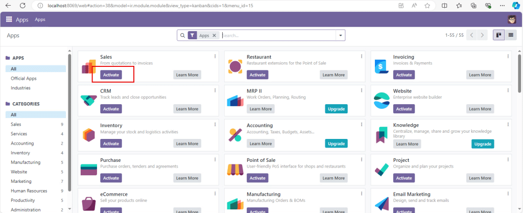 Odoo screenshot