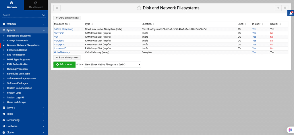 Webmin server management