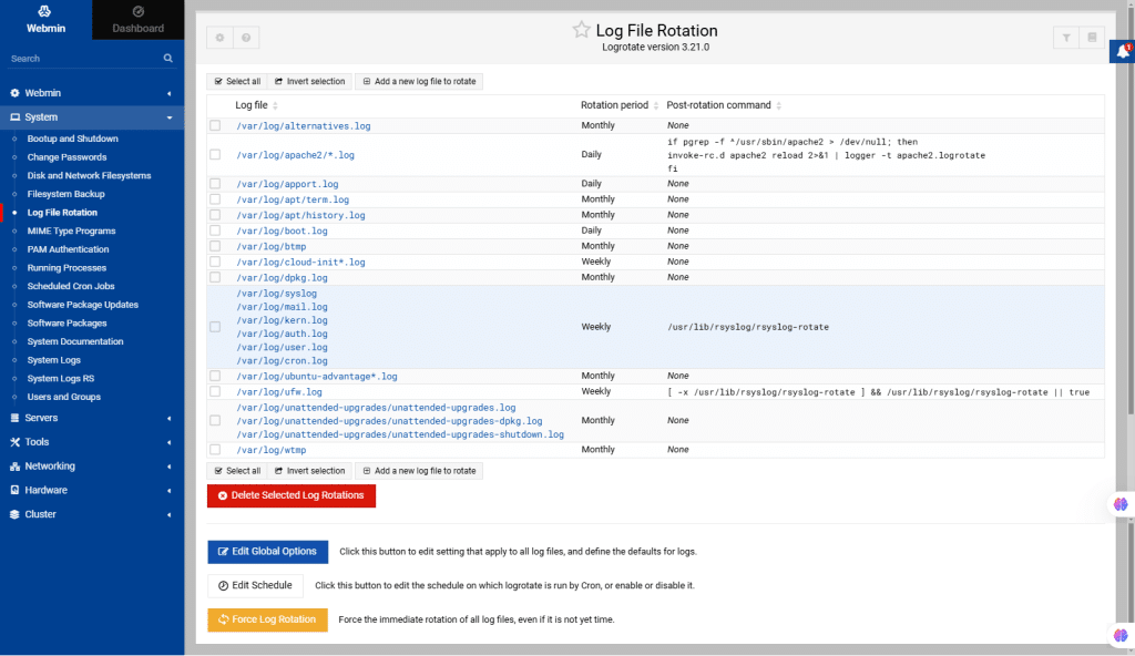 Webmin server management