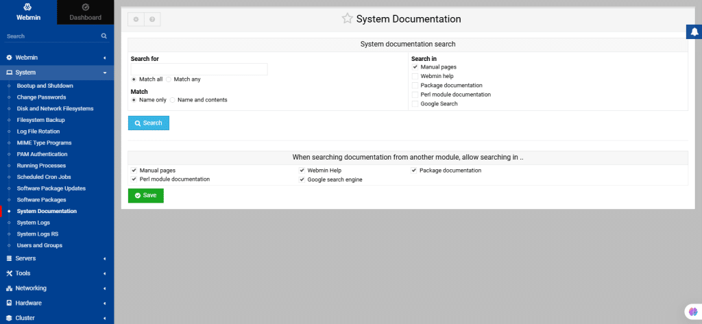 Webmin server management