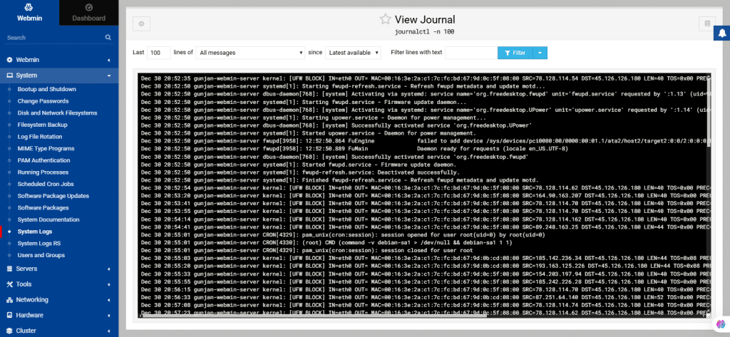 Webmin server management