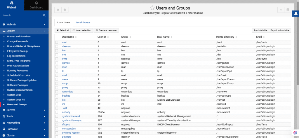 Webmin server management