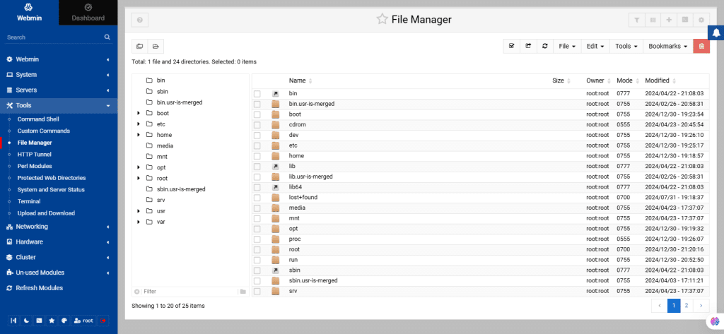 Webmin server management