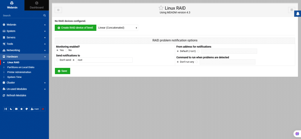 Webmin server management