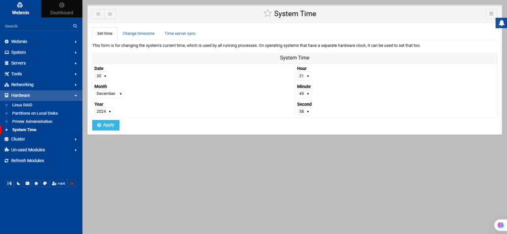 Webmin server management