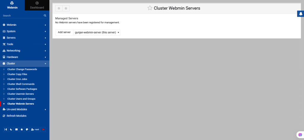 Webmin server management