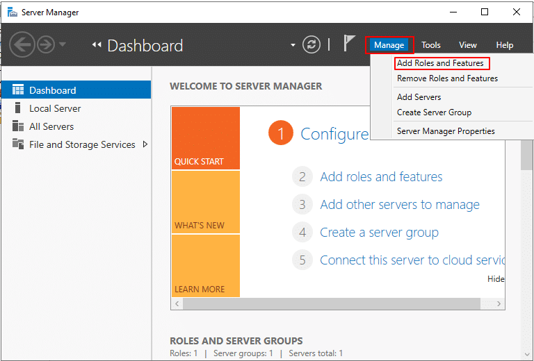 Server manager dashboard