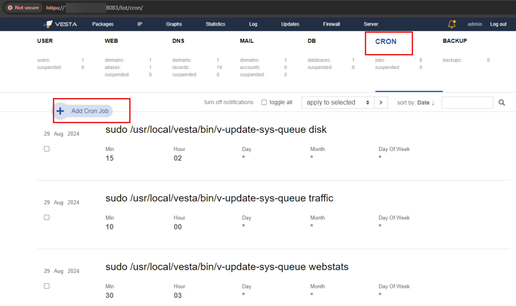 Vesta Control Panel screenshot