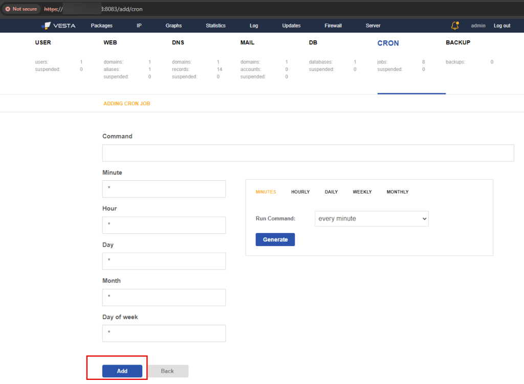 Vesta Control Panel screenshot