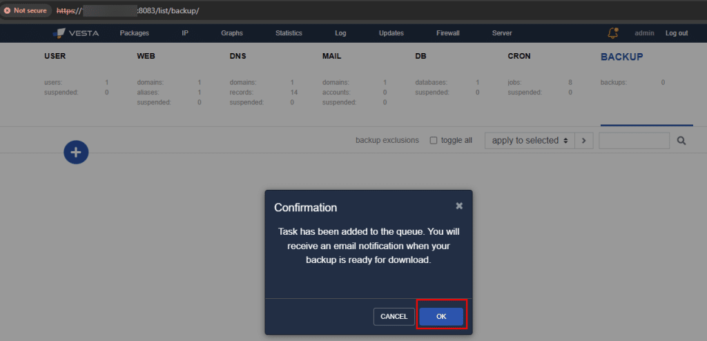 Vesta Control Panel screenshot